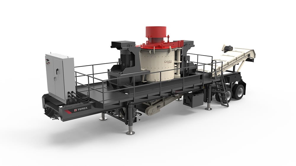 Highly mobile all-electric vertical shaft impact crushing plant